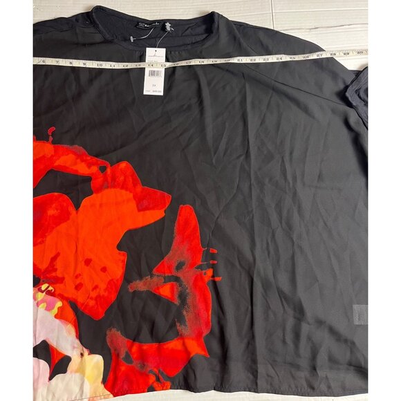 NWT- Rafaella 3X Black Floral Print Semi-Sheer Top Stretch Fabric blouse - Picture 9 of 12